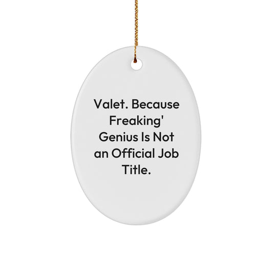Funny Valet Gifts from Men to Friends and Family Christmas Unique Gifts Oval Ornament Valet. Because Freaking' genius Is Not An Official Job Title. - Image 1