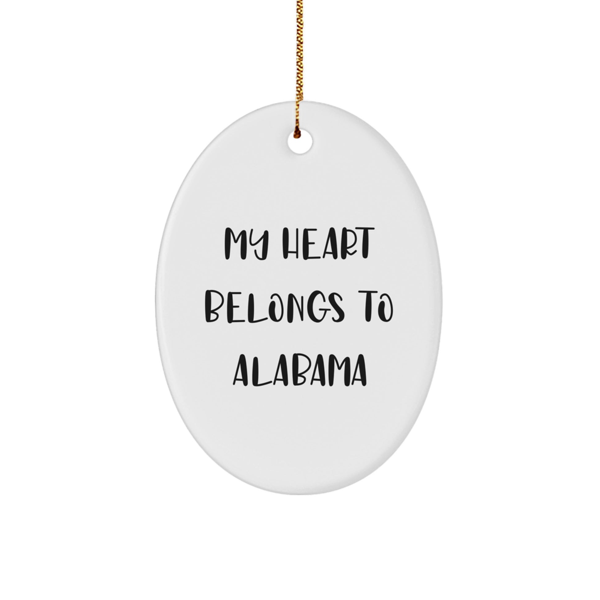 Alabama Oval Ornament, 'My Heart Belongs To Alabama' Quote, White, Gifts from Friends, Gifts for Alabama, Christmas Unique - Image 1