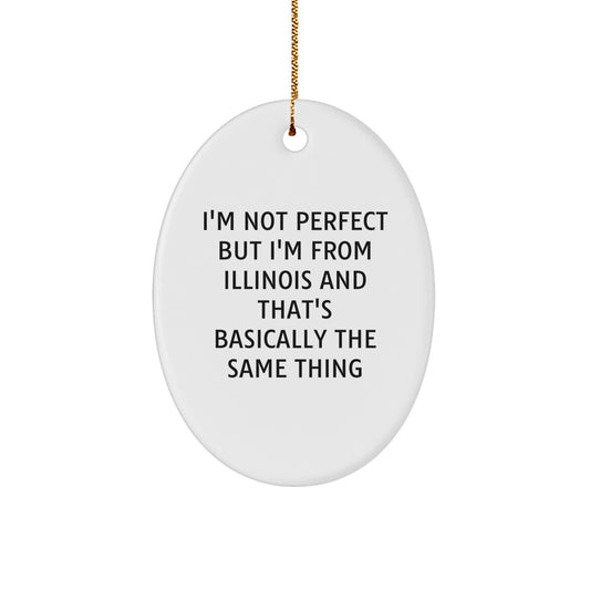 Funny Illinois Oval Ornament Gifts from Men to Women Friends and Family - 'I'm Not Perfect But I'm From Illinois And That's Basically The Same Thing' Christmas Unique Decorations - Image 1