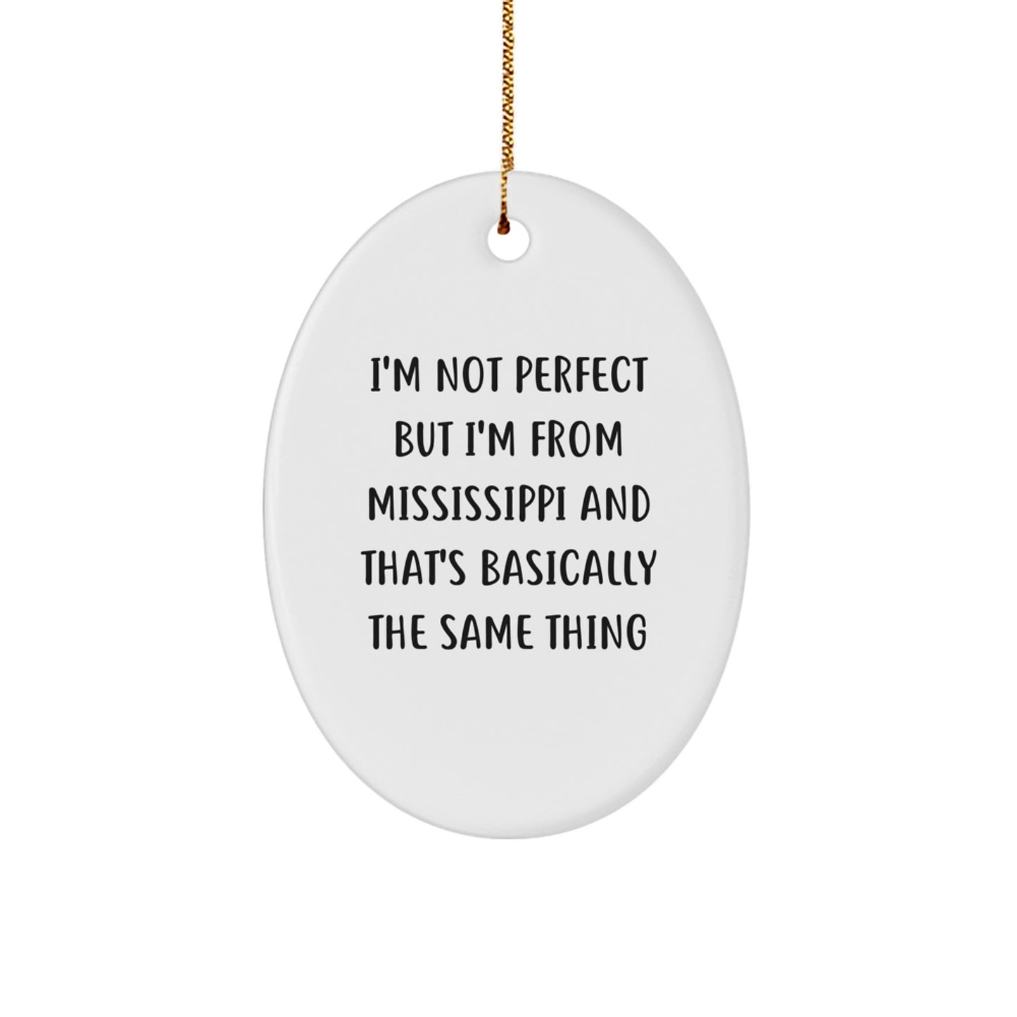 Funny Mississippi Oval Ornament, Gifts for Mississippi Men from Family, Christmas Unique Gifts, I'm Not Perfect - Image 1