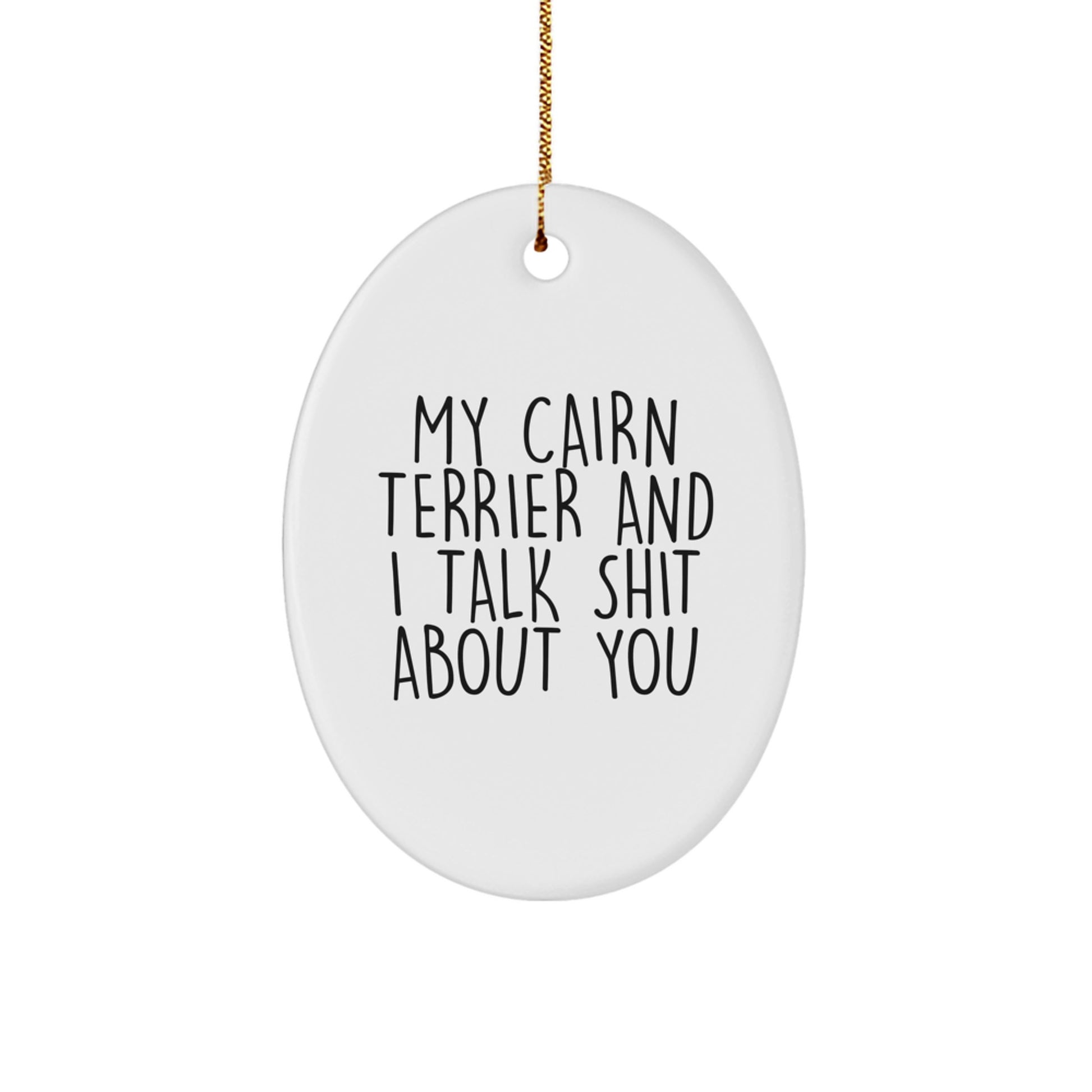 Funny Cairn Terrier Dog Christmas Unique Gifts for Men from Friends, Unique Oval Ornament with My Cairn Terrier And I Talk Shit About You Quote - Image 1