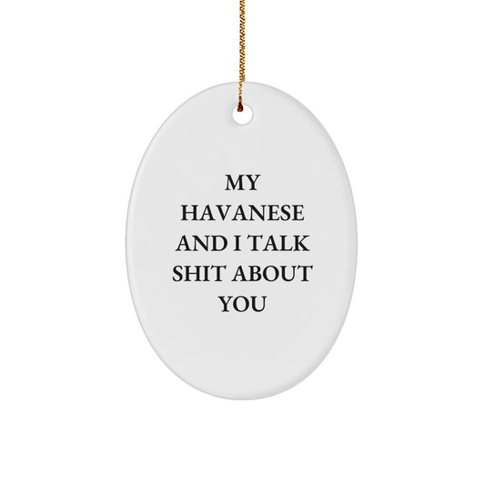 Funny Havanese Dog Oval Ornament Gifts for Friends, Family, or Coworkers - 'My Havanese And I Talk Shit About You' Christmas Unique Gifts from Men, Women - Image 1