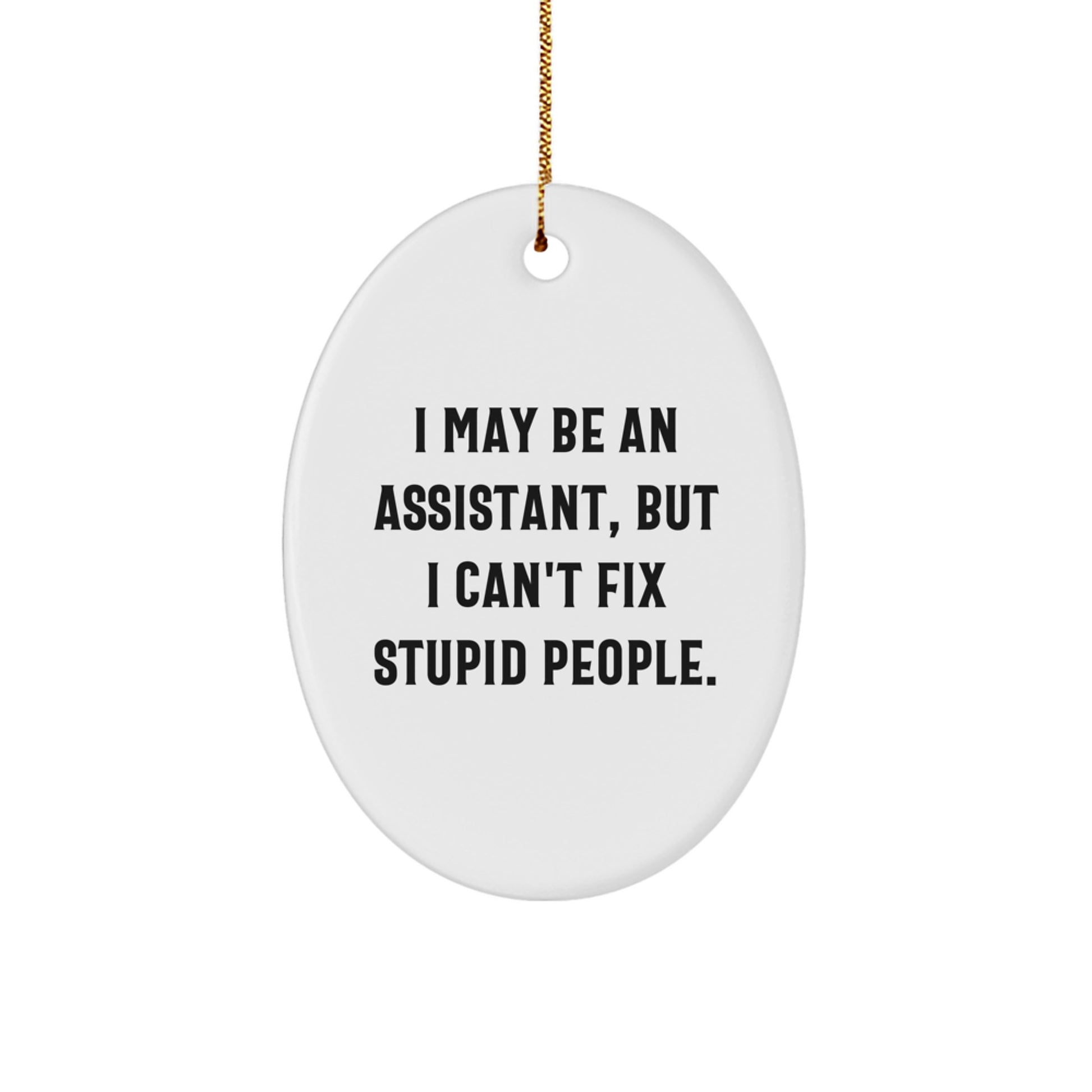 Funny Christmas Unique Gifts for Assistant - Oval Ornament with I May Be An Assistant But I Cant Fix Stupid People Quote, Gifts from Friends to Assistant - Image 1