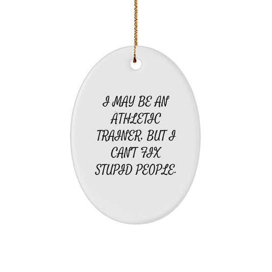 Funny Athletic Trainer Gift for Men, Oval Ornament I May Be An Athletic Trainer But I Cant Fix Stupid People Christmas Decorations Gifts from Friends - Image 1