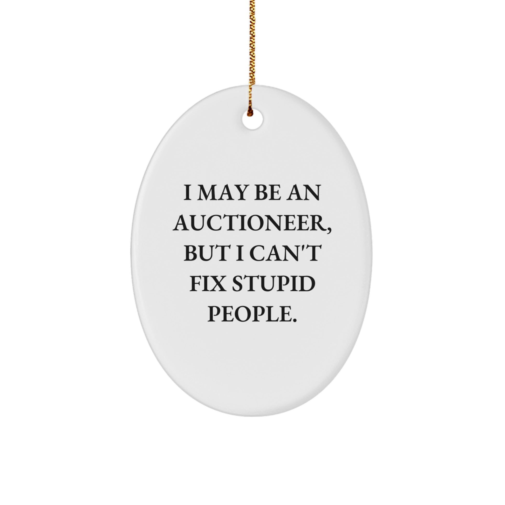 Funny Auctioneer Gifts from Men, Unique Oval Ornament for Friends - 'I May Be An Auctioneer, But I Can't Fix Stupid People.', Christmas Unique Gifts for Family - Image 1