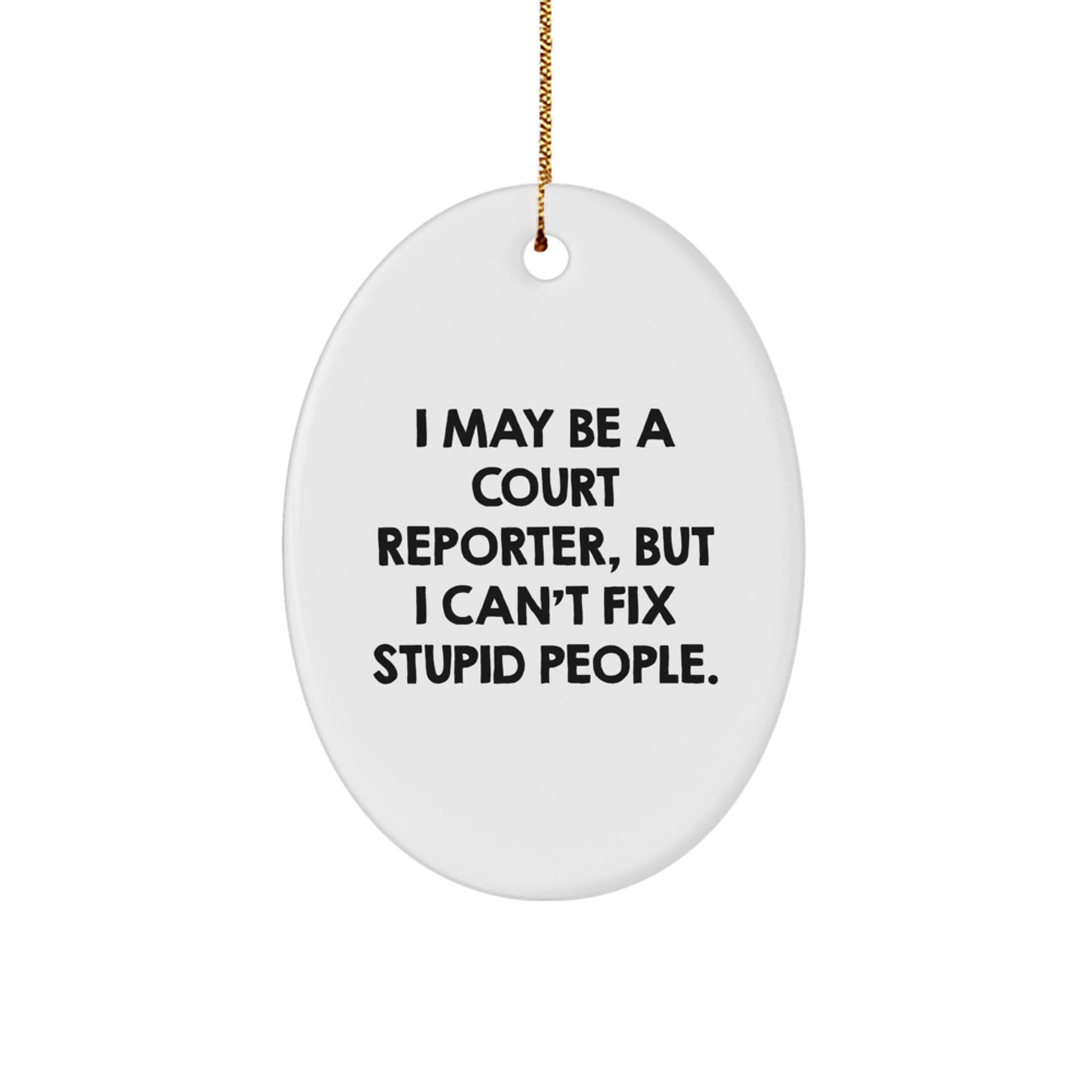 Funny Court Reporter Oval Ornament for Christmas Unique Gifts from Friends, Coworkers, Family - I May Be A Court Reporter, But I Can't Fix Stupid People. - Image 1