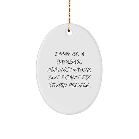 Funny Database Administrator Gifts for Coworkers - Gifts from Friends, I May Be A Stupid Person to Deal with, White Oval Ornament, Christmas Unique Gifts - Image 1