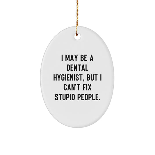 Funny Dental Hygienist Oval Ornament Gifts from Men to Women Friends and Family for Christmas Unique Present 'I May Be A Dental Hygienist, But I Can't Fix Stupid People.' - Image 1