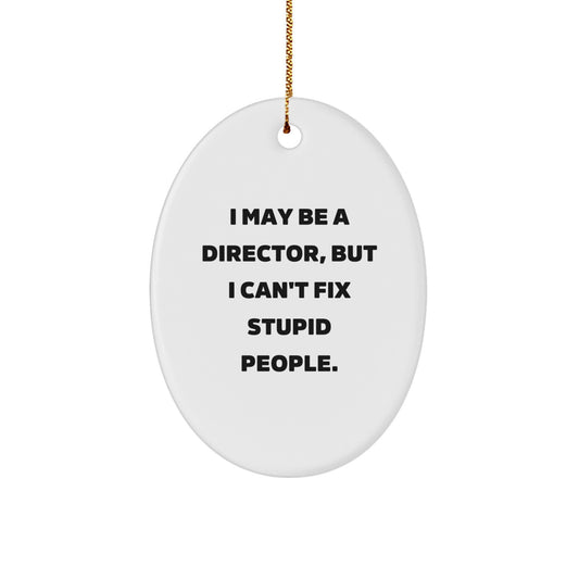 Funny Director Oval Ornament for Men, Gifts from Friends to Director, Christmas Unique Decorations, I May Be A Director, But I Can't Fix Stupid People. - Image 1