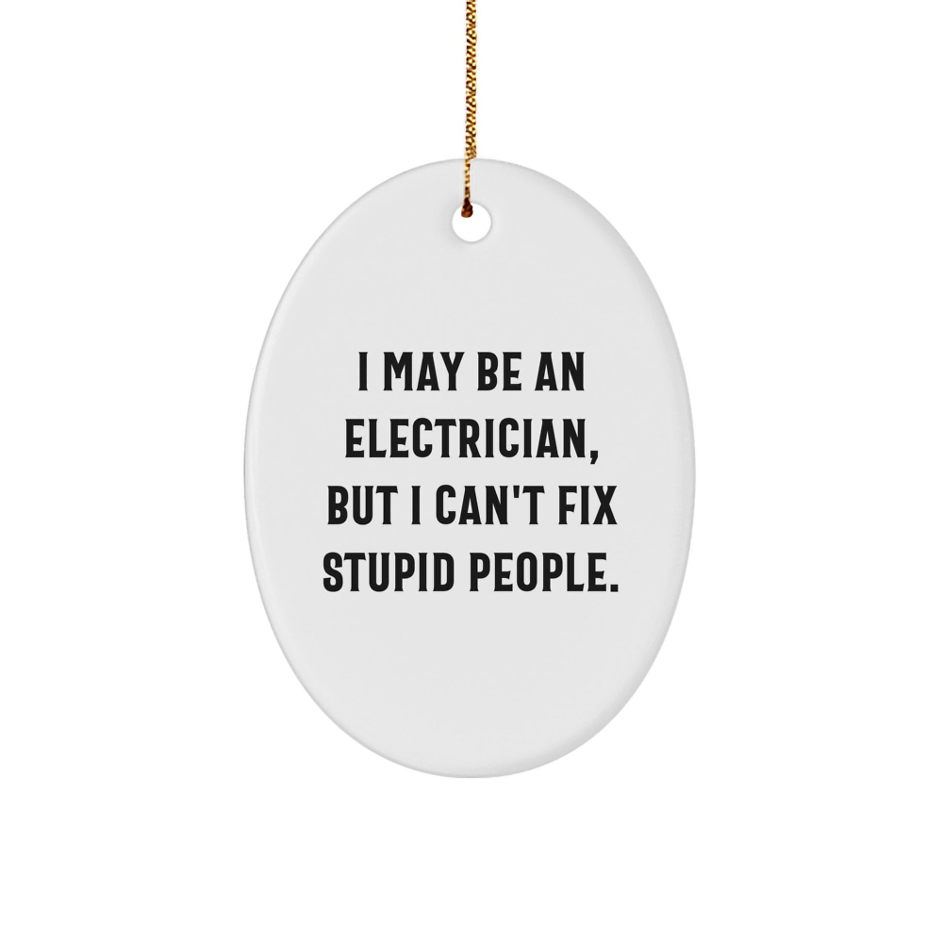 Funny Electrician Oval Ornament Gifts from Friends or Family for Electrician Men, I May Be An Electrician, But I Can't Fix Stupid People. - Image 1