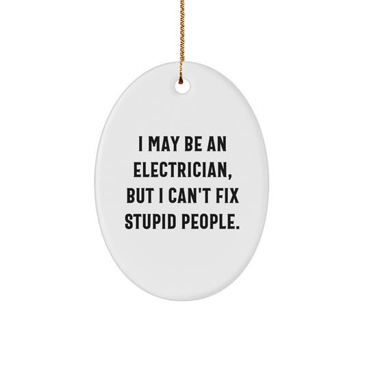 Funny Electrician Oval Ornament Gifts from Friends or Family for Electrician Men, I May Be An Electrician, But I Can't Fix Stupid People. - Image 1