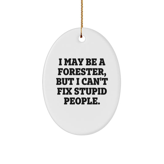 Funny Forester Gifts from Friends to Family - Oval Ornament I May Be A Forester But I Cant Fix Stupid People White Christmas - Image 1