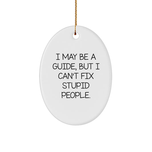Funny Guide Gifts for Men, Women, Friends, or Coworkers - Oval Ornament, I May Be A Guide, But I Can't Fix Stupid People., Christmas Unique Gifts from Family - Image 1