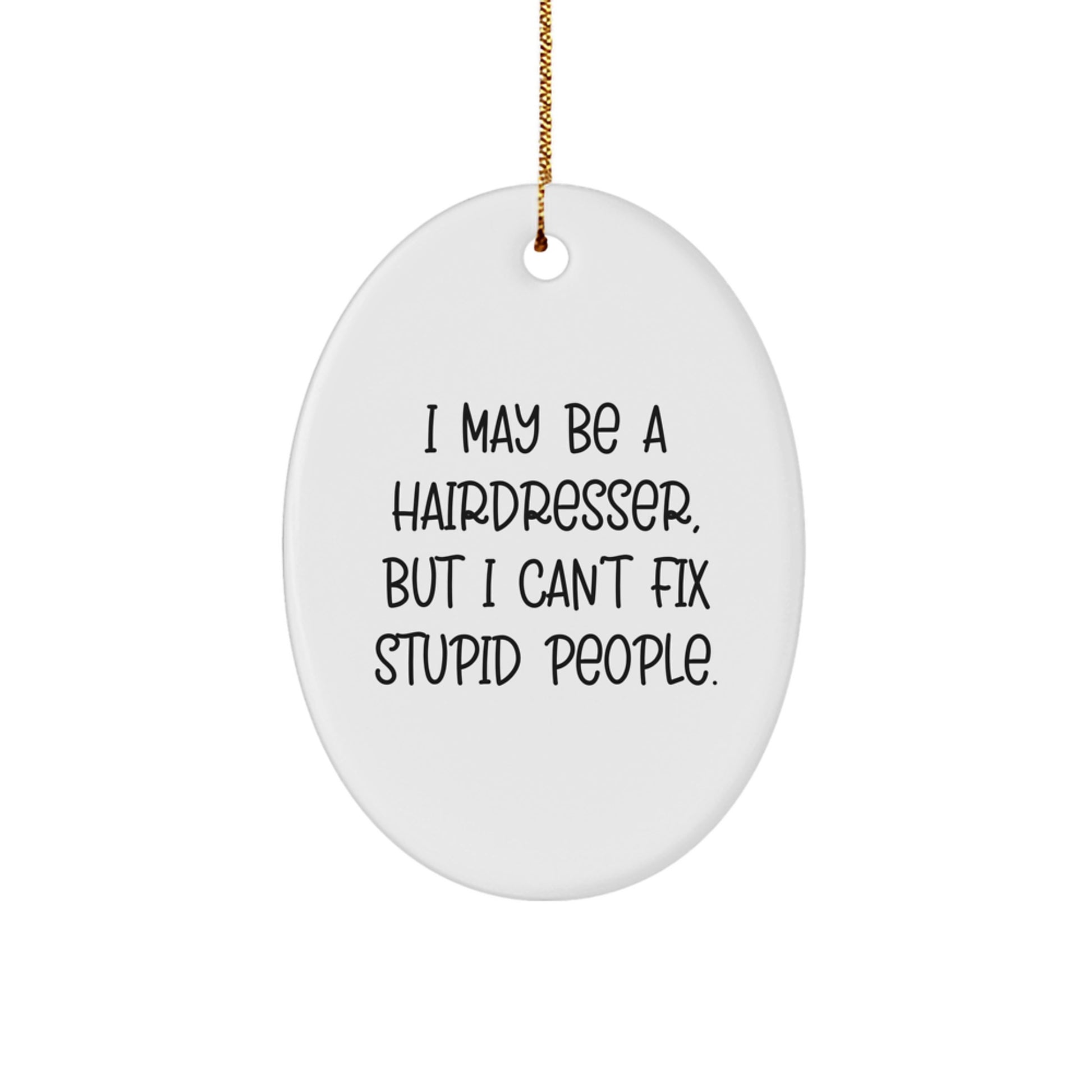Funny Hairdresser Gifts from Friends - Oval Ornament with 'I May Be A Hairdresser But I Cant Fix Stupid People' Quote - Christmas Unique Gifts for Hairdresser - Image 1