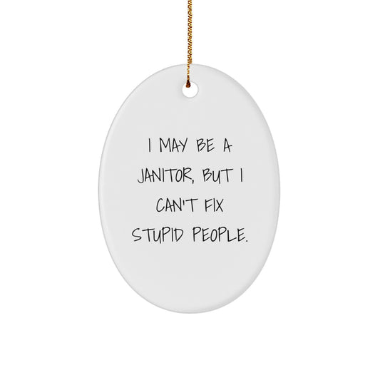 Funny Janitor Gifts for Men, Oval Ornament with 'I May Be A Janitor, But I Can't Fix Stupid People', Christmas Unique Gifts from Friends to Janitor - Image 1