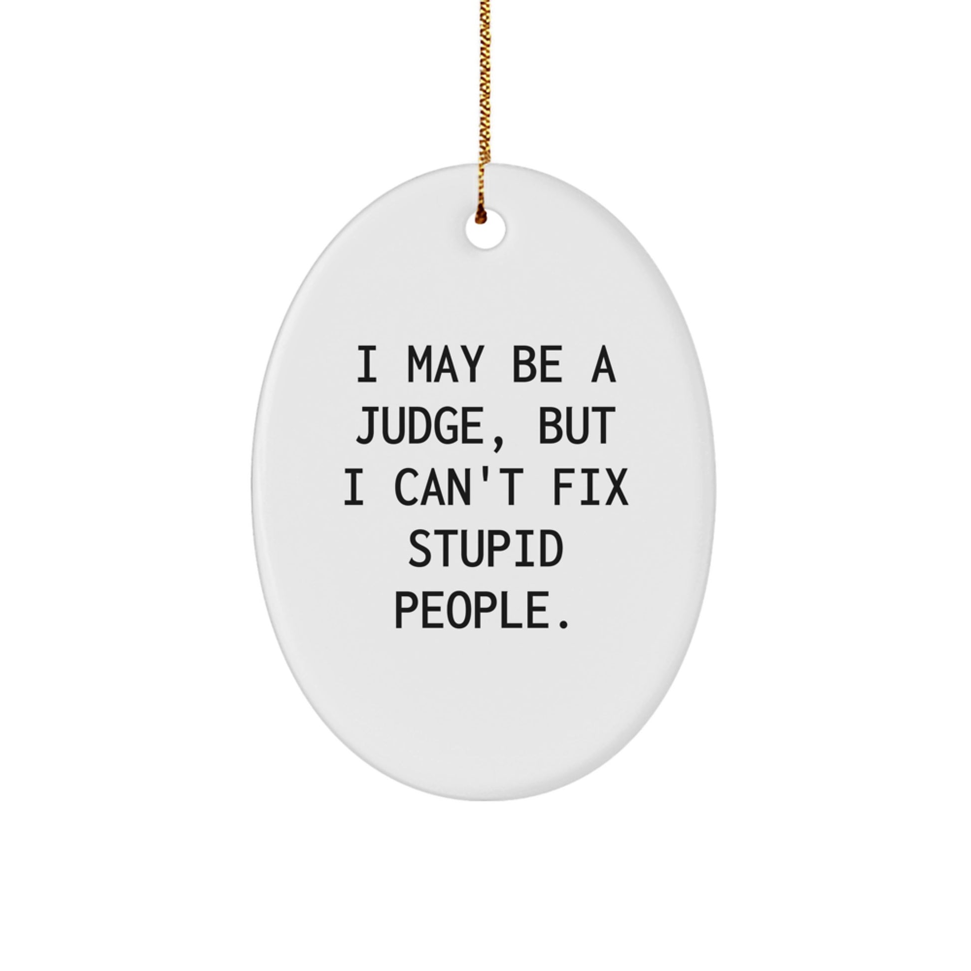 Funny Judge Oval Ornament Gifts from Friends to Judge, 'I May Be A Judge, But I Can't Fix Stupid People', Christmas Unique Gifts - Image 1