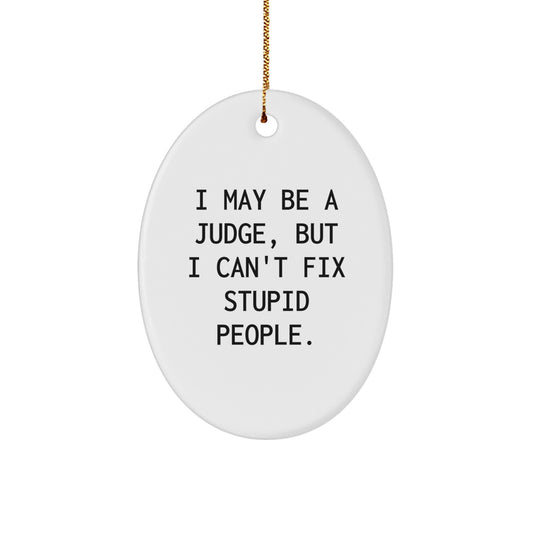 Funny Judge Oval Ornament Gifts from Friends to Judge, 'I May Be A Judge, But I Can't Fix Stupid People', Christmas Unique Gifts - Image 1