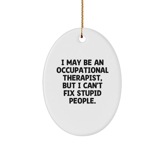 Occupational Therapist Oval Ornament Gifts from Men to Friends on Christmas Unique - 'I May Be An Occupational Therapist, But I Can't Fix Stupid People.' - Image 1
