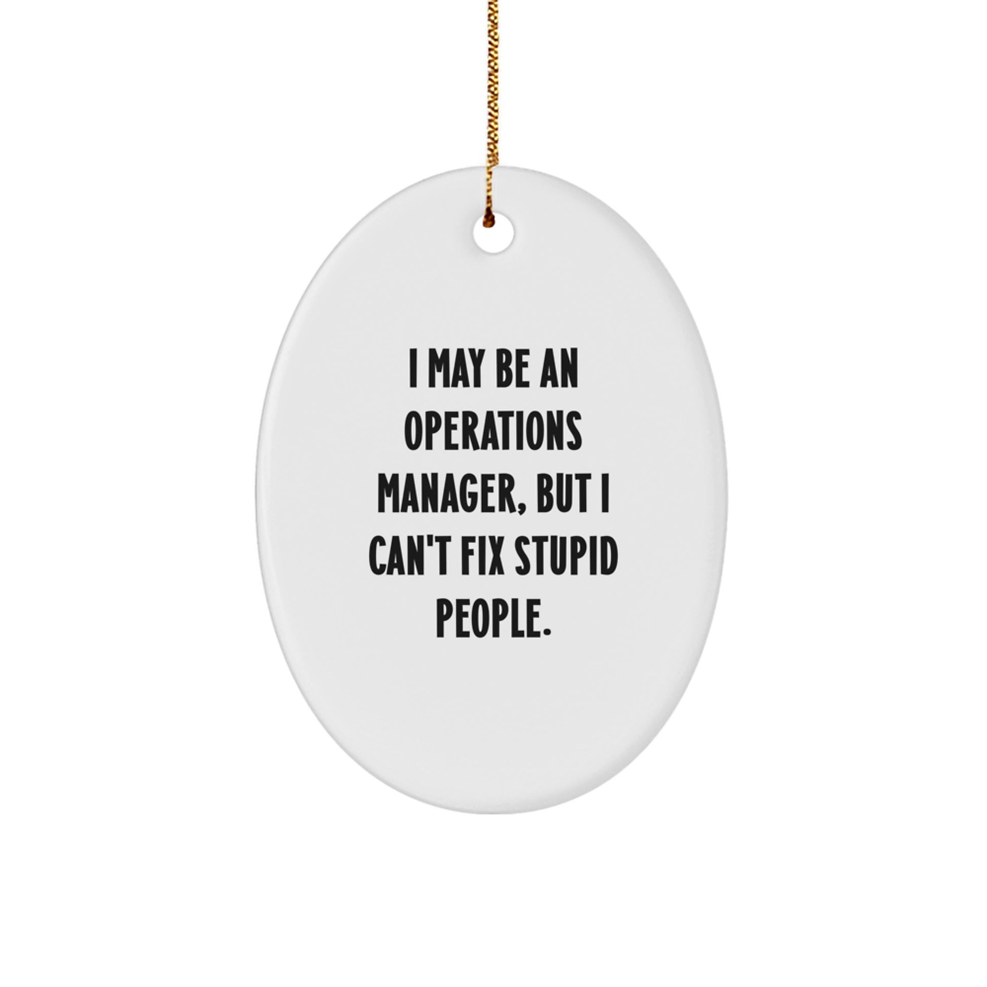 Funny Operations Manager Oval Ornament Gifts from Friends for Christmas, 'I May Be An Operations Manager, But I Can't Fix Stupid People.' - Image 1
