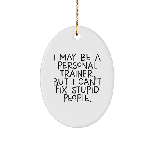 Funny Personal Trainer Gifts from Friends for Men - Oval Ornament, 'I May Be A Personal Trainer, But I Cant Fix Stupid People' - White, Christmas Unique - Image 1