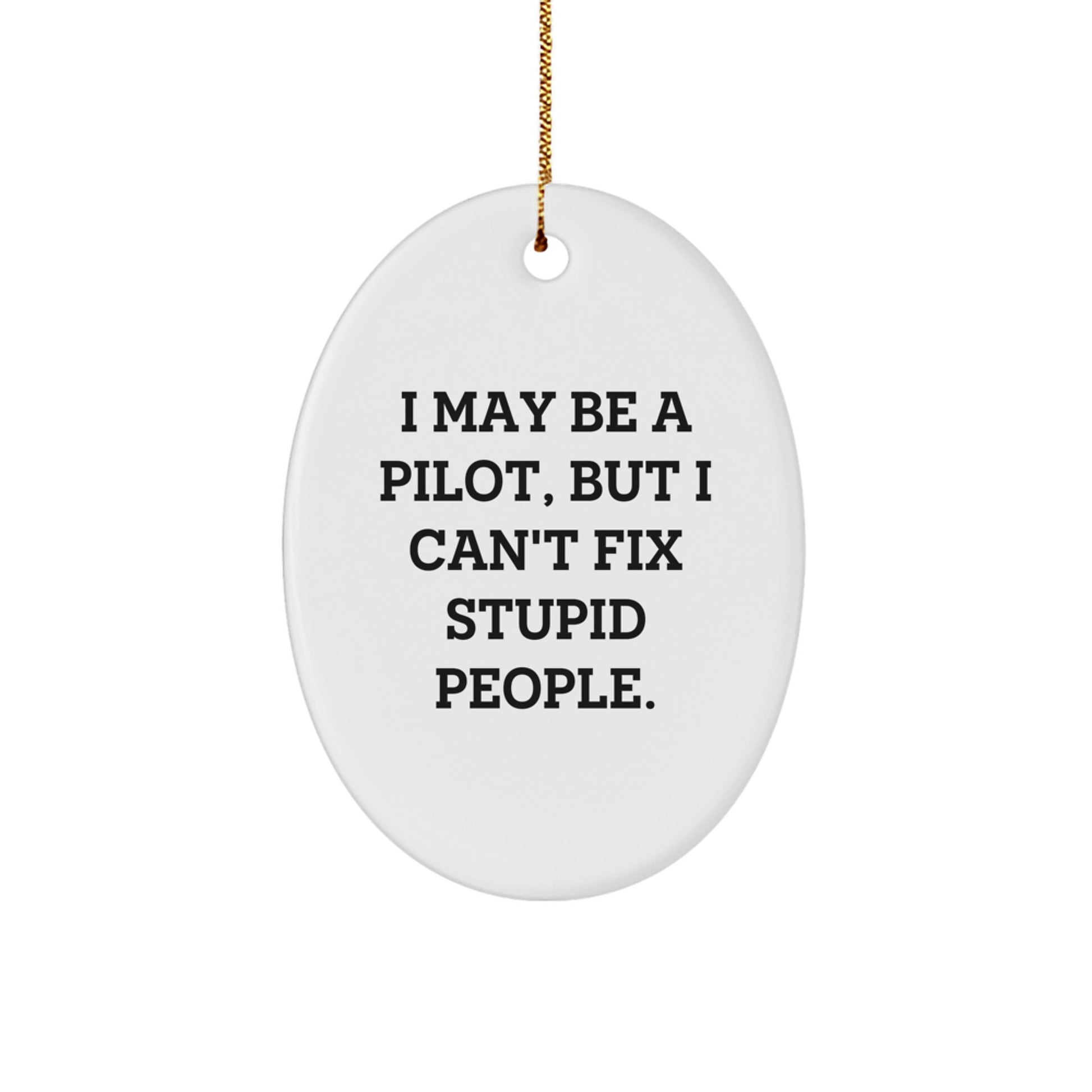 Funny Pilot Gifts from Friends for Pilot Christmas Unique Decorations - Oval Ornament with I May Be A Pilot, But I Can't Fix Stupid People. - Image 1