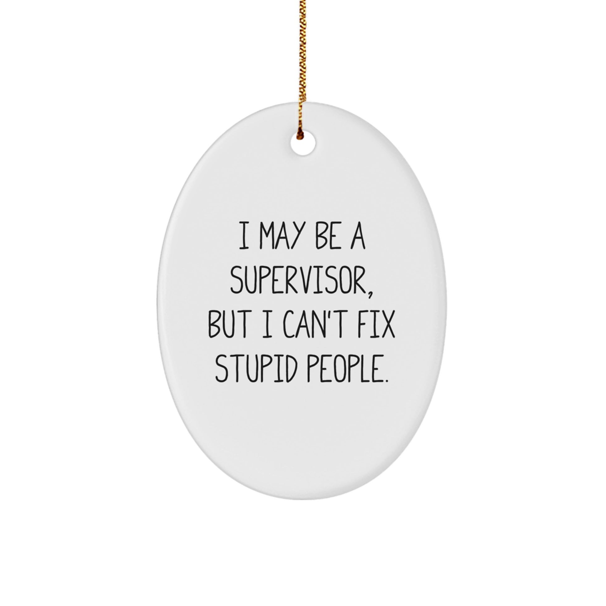 Funny Supervisor Gifts from Men to Husband Christmas Unique Decorations Oval Ornament 'I May Be A Supervisor, But I Can't Fix Stupid People.', - Image 1