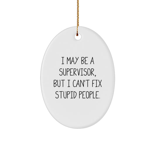 Funny Supervisor Gifts from Men to Husband Christmas Unique Decorations Oval Ornament 'I May Be A Supervisor, But I Can't Fix Stupid People.', - Image 1