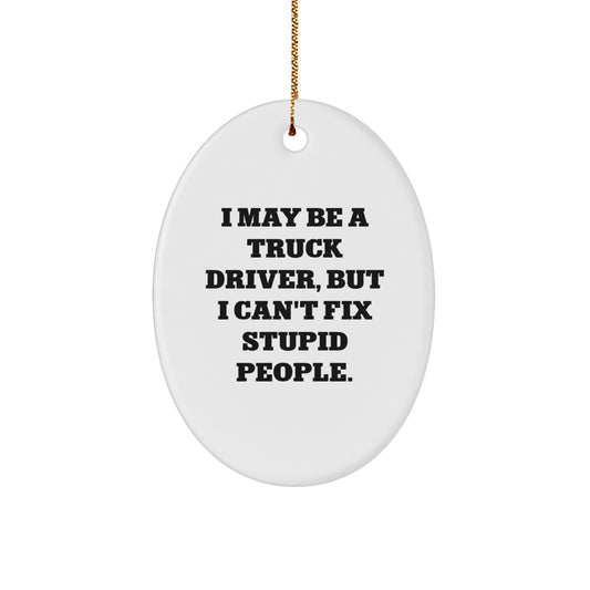 Funny Truck Driver Gifts from Men, Gifts for Him, Oval Ornament with I May Be a Truck Driver But I Can't Fix Stupid People Quote, Christmas Unique Gifts - Image 1
