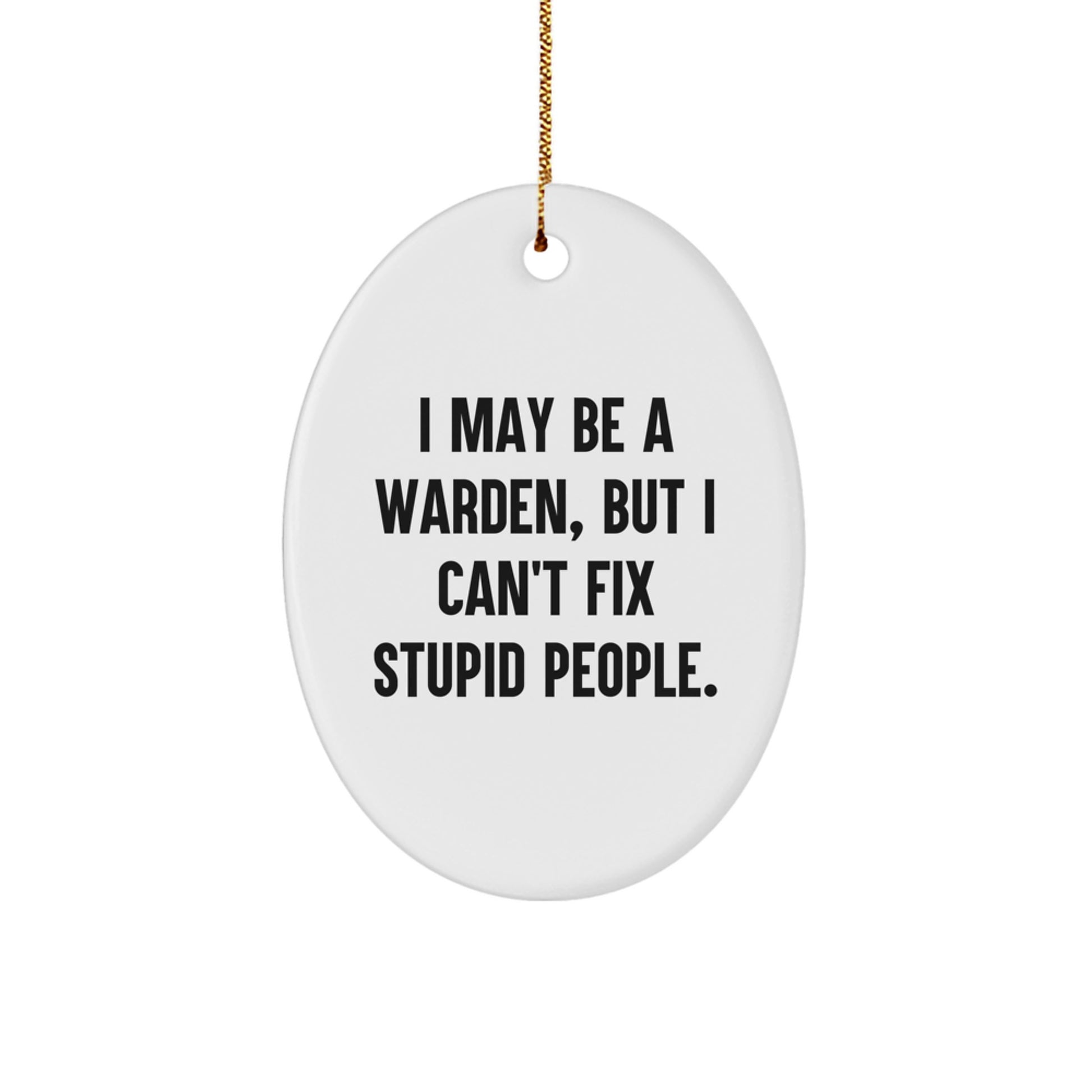 Funny Warden Oval Ornament Gifts from Friends - I May Be A Warden, But I Can't Fix Stupid People. Christmas Unique Gifts for Warden - Image 1