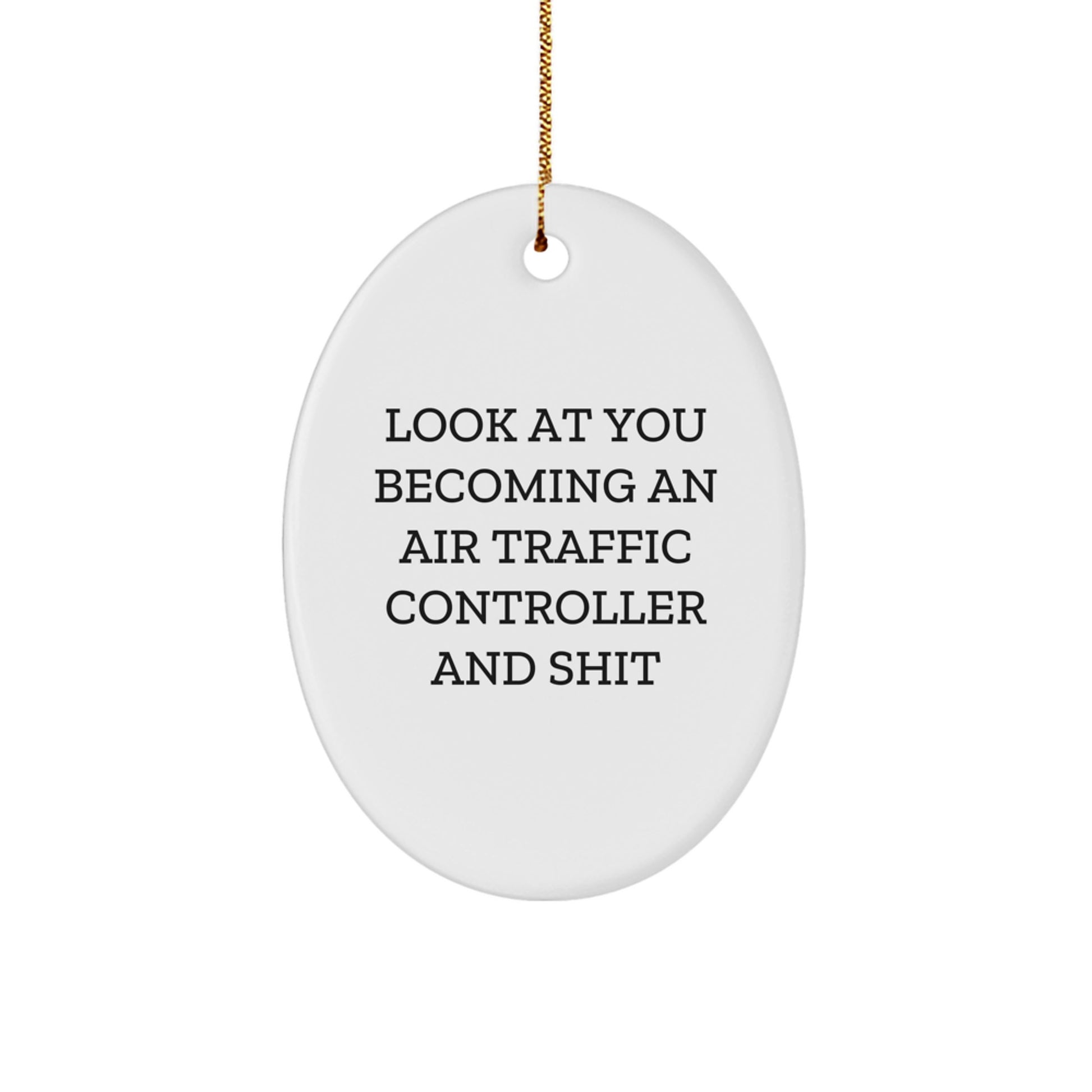 Funny Air Traffic Controller Oval Ornament Gifts for Men from Friends, Unique Christmas Decorations Look At You Becoming An 'Air Traffic Controller And Shit' - Image 1