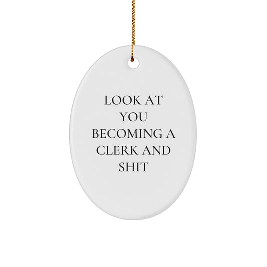 Funny Clerk Gifts for Men from Friends and Family - Oval Ornament Christmas Unique - Image 1