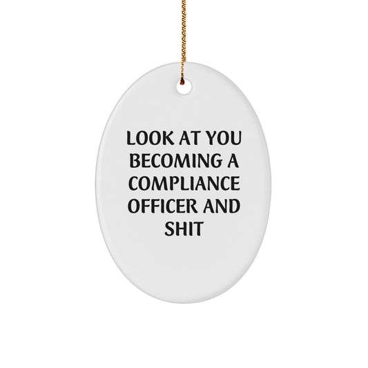 Funny Compliance Officer Gifts from Friends - Oval Ornament with Inspirational Quote Look At You Becoming A Compliance Officer - Unique Christmas Memorable Presents for Coworkers - Image 1