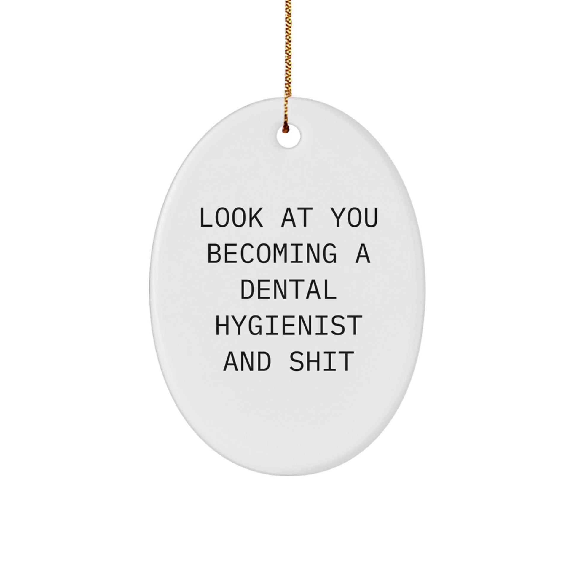 Dental Hygienist Oval Ornament Gifts from Friends for Christmas, Funny Dental Hygienist Quote, Oval Shaped White Ornament - Image 1