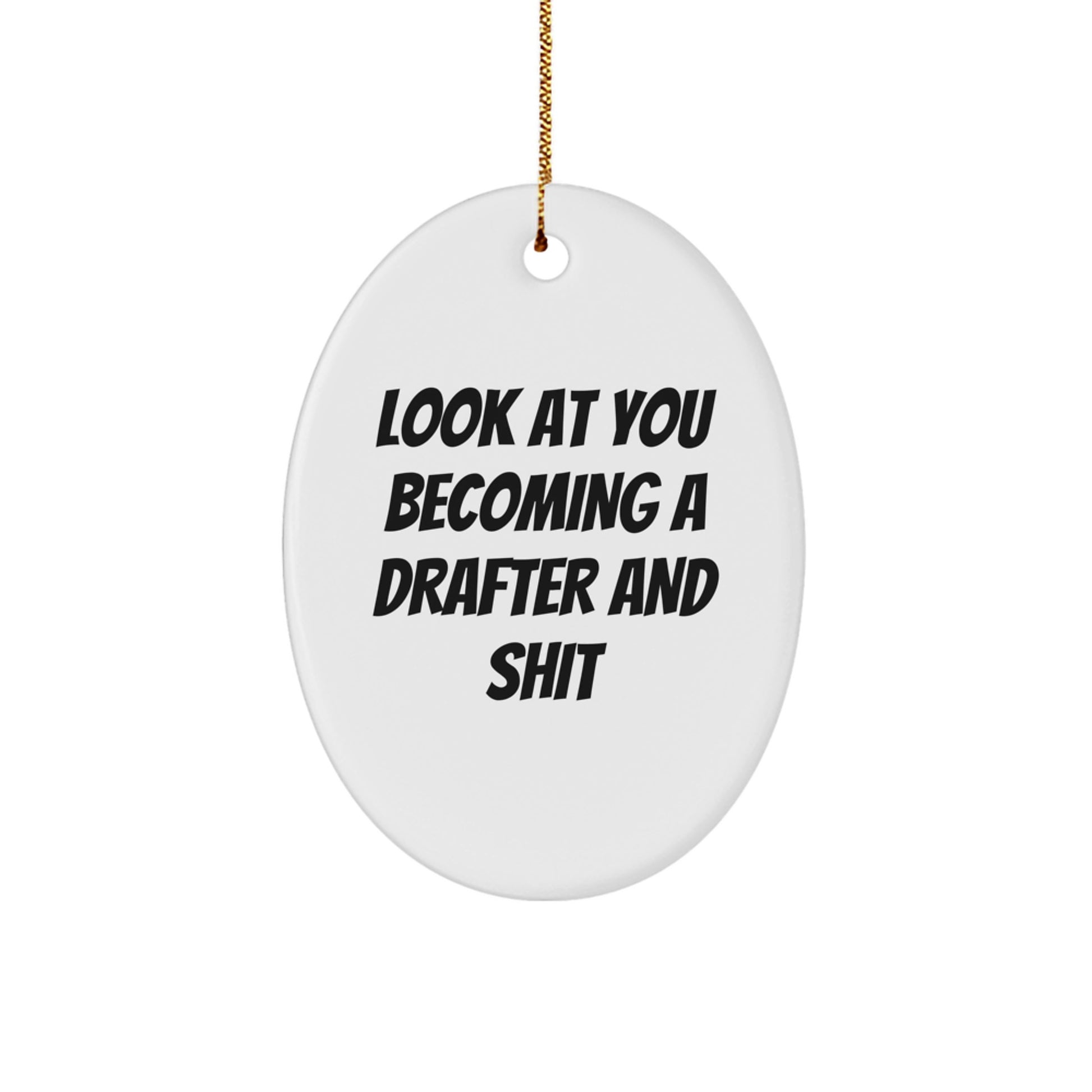 Funny Drafter Gifts from Men for Women, Christmas Unique Oval Ornament, Look At You Becoming A Drafter And Shit, Unique Drafter Present - Image 1