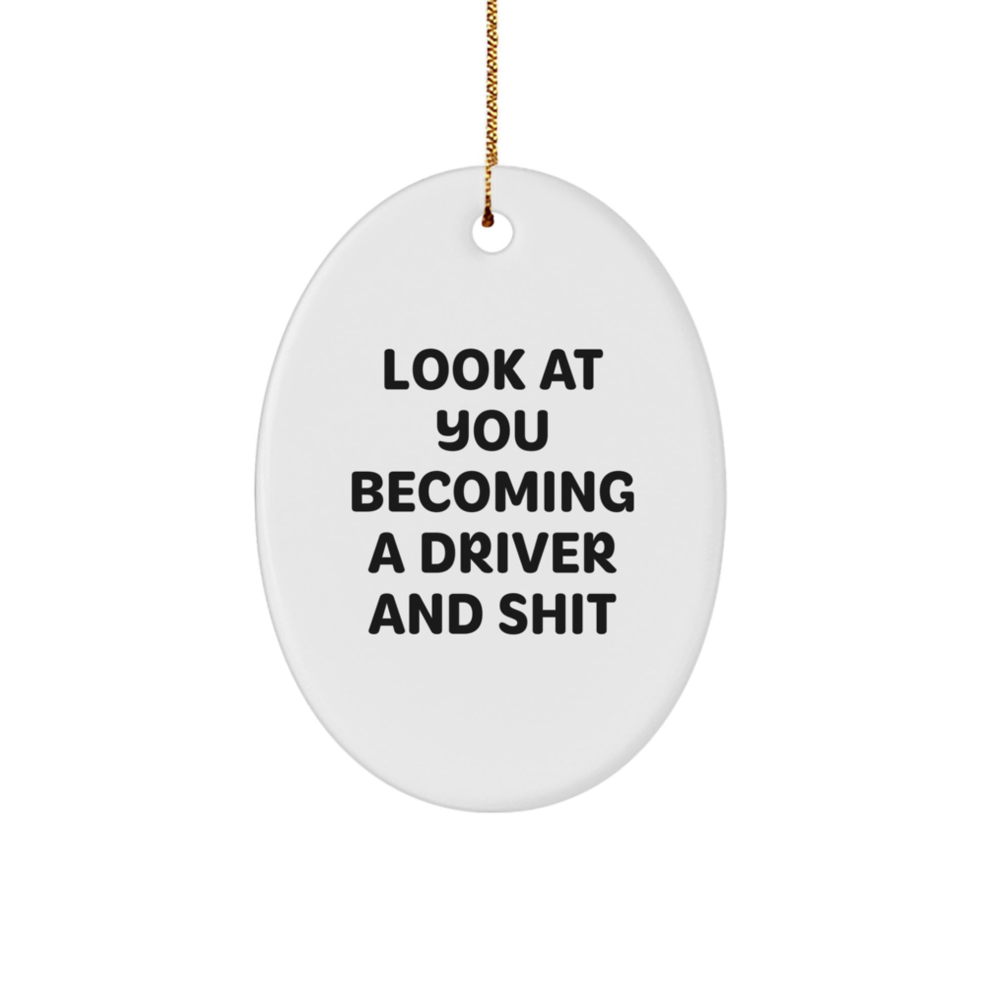 Funny Driver Gifts from Friends, Christmas Unique Oval Ornament for Driver, Become a Driver Shit Quote - Image 1