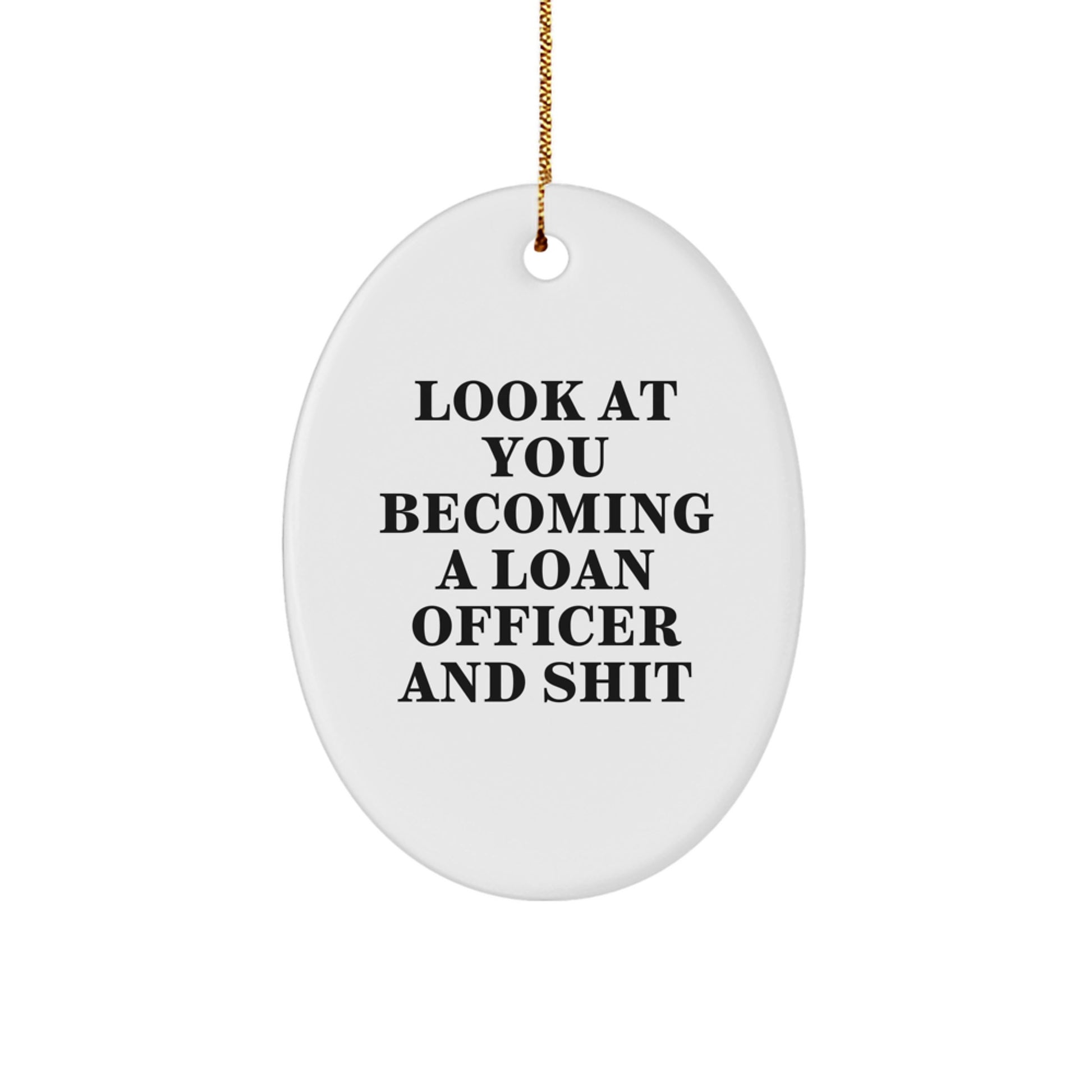 Funny Loan Officer Gifts for Men from Family - Oval Ornament with 'Look At You Becoming A Loan Officer And Shit' Quote - Unique Christmas Decorations for Loan Officer Friends - Image 1