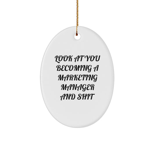 Funny Marketing Manager Gifts for Friends, Oval Ornament Christmas Unique Presents from Men to Marketing Manager - Image 1