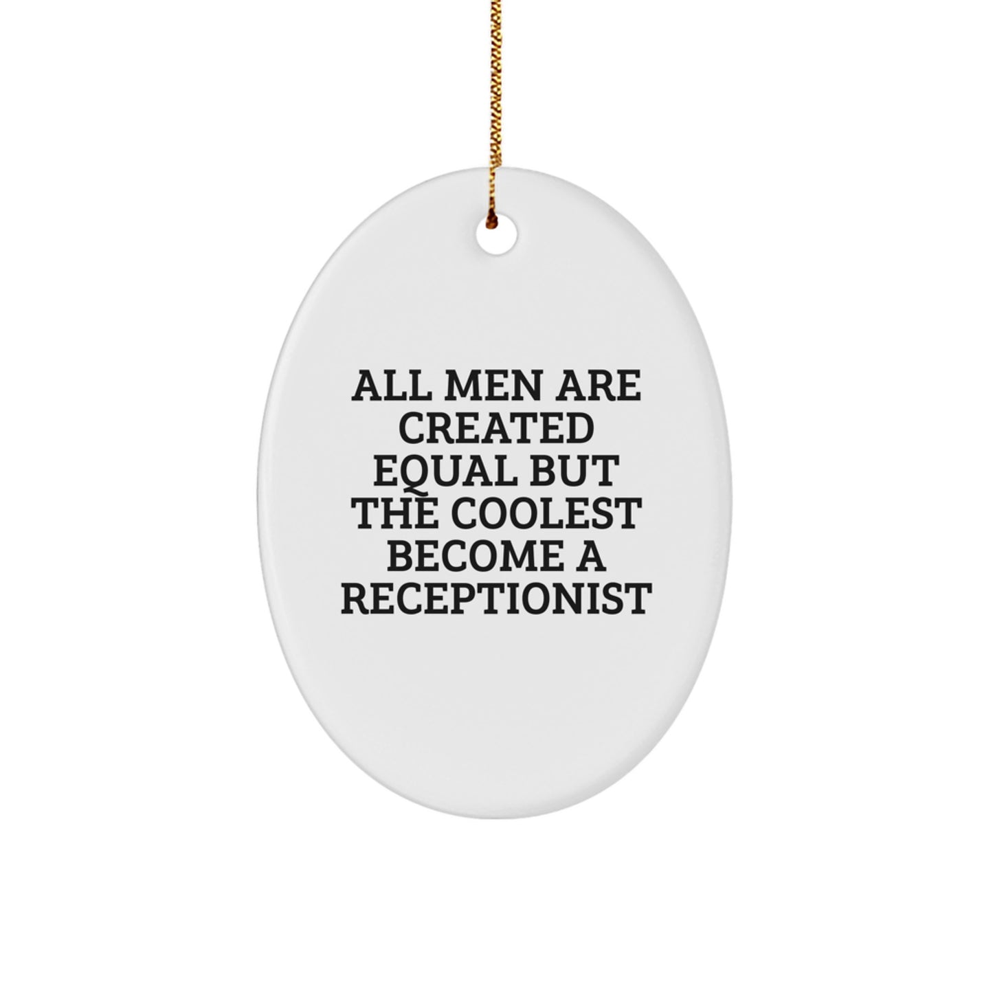Funny Receptionist Gifts for Men Christmas Oval Ornament from Friends, Gifts for Receptionist Women Coworkers Family - Image 1