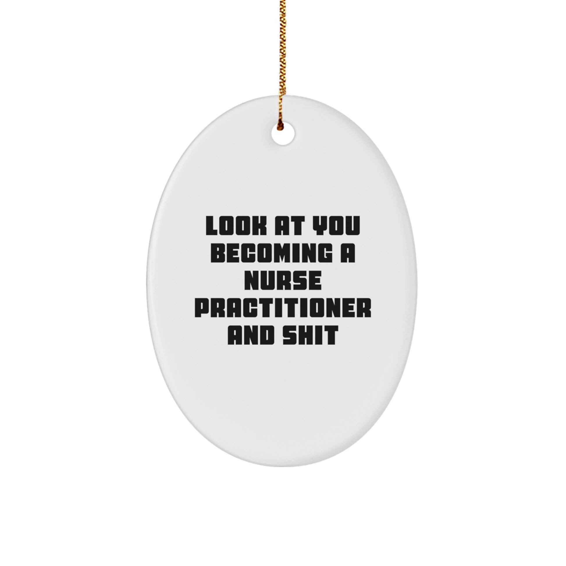 Funny Nurse Practitioner Gifts, Oval Ornament for Nurse Practitioner, Christmas Unique Gifts from Friends, Family, Coworkers - 'Look At You Becoming A Nurse Practitioner And Shit' - Image 1