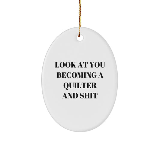 Funny Quilter Christmas Oval Ornament Gifts from Friends for Quilters, Oval Ornament Quilter Gifts, Funny Quilter - Image 1