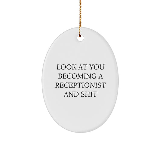 Funny Receptionist Gifts from Friends Oval Ornament for Christmas Unique Receptionist Desk Decorations - Image 1