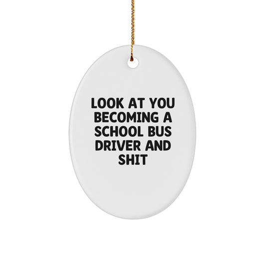 Funny Gifts for School Bus Driver, Oval Ornament School Bus Driver Decorations, Christmas Unique Gifts from Friends to School Bus Driver - Image 1
