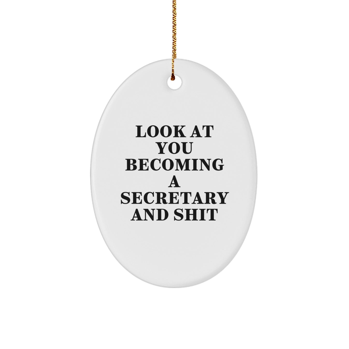 Funny Secretary Gifts for Her Office - Oval Ornament with Look At You Becoming A Secretary And Shit Humor, Perfect Unique Christmas Memorable Presents - Image 1