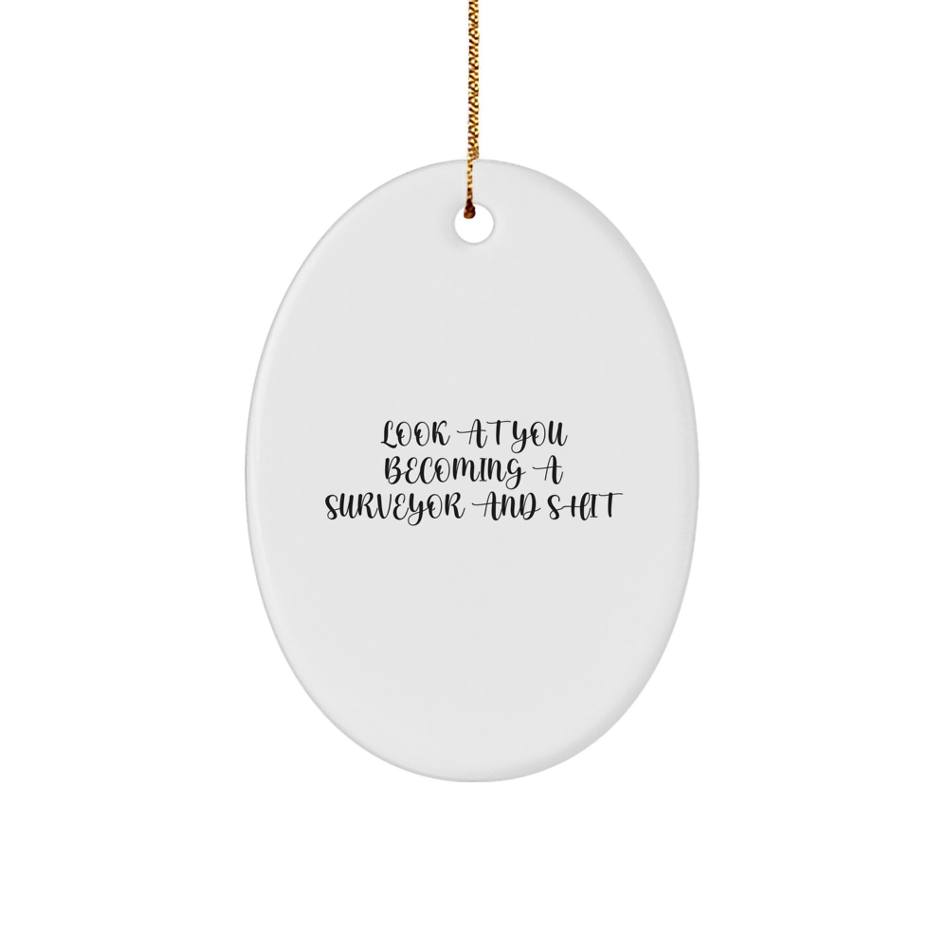 Funny Surveyor Oval Ornament Gifts for Men Women Friends Family, Christmas Unique Gifts from Friends and Family to Surveyor, Oval Ornament with 'Look At You Becoming A Surveyor And Shit' Quote - Image 1