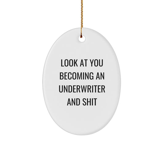 Funny Underwriter Gifts from Friends for Underwriter Oval Ornament, Look At You Becoming An Underwriter And Shit, Unique Christmas Unique Gifts - Image 1
