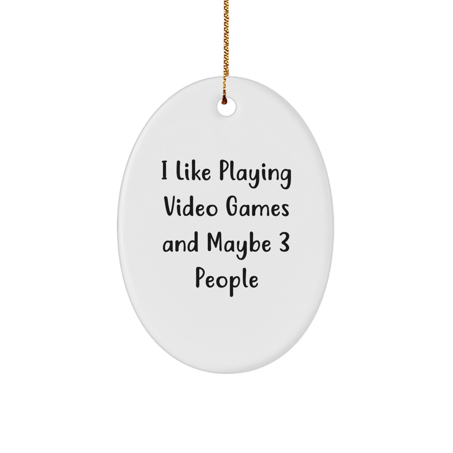 Funny Playing Video Games Oval Ornament, Gift from Friends for Christmas Games Enthusiasts, White Oval Shaped Decorative MDF with Gold Cord - Image 1