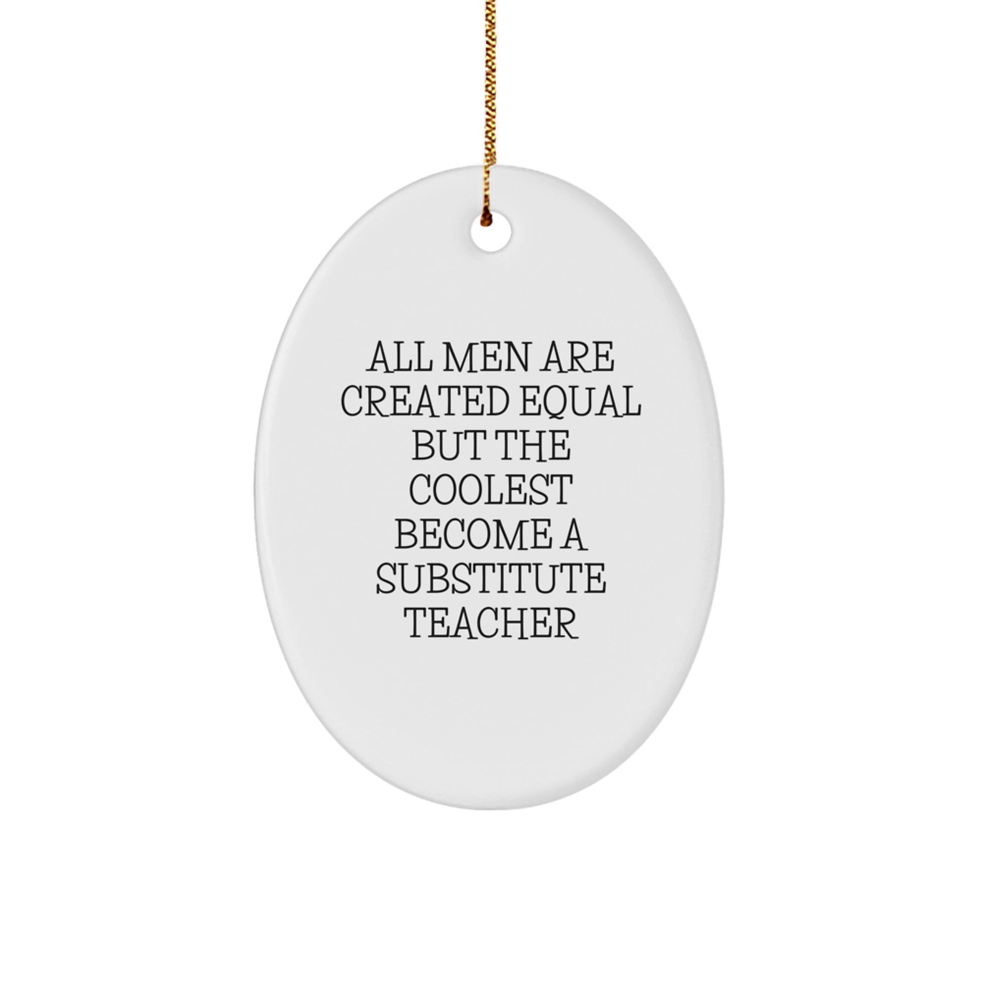 Funny Substitute Teacher Gifts for Men - Oval Ornament with 'All Men Are Created Equal But The Coolest Become A Substitute Teacher' Quote, Christmas Unique Gifts from Friends, Coworkers, Family - Image 1