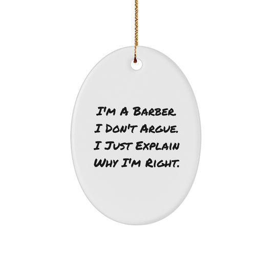 Funny Barber Decor, Oval Ornament Gifts from Men to Barber Friends for Christmas Unique - Image 1