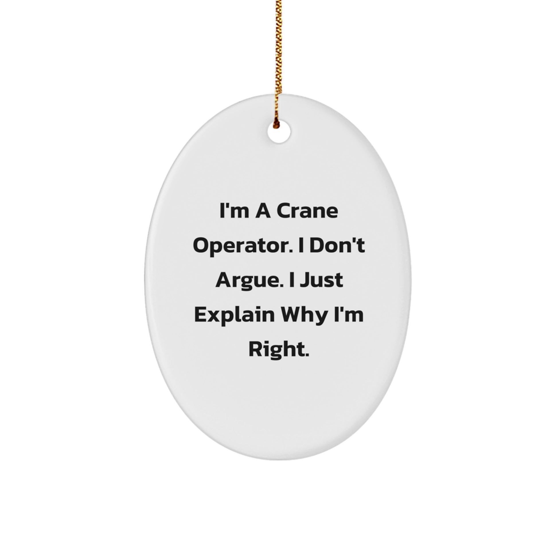 Funny Crane Operator Gifts for Men, Oval Ornament from Friends with Inspirational Quote, Unique Christmas Unique Gifts for Him - Image 1