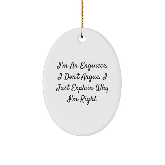 Funny Engineer Gifts from Friends - Oval Ornament for Engineer Men - Unique Christmas Unique Gift for Engineer Friends - Image 1